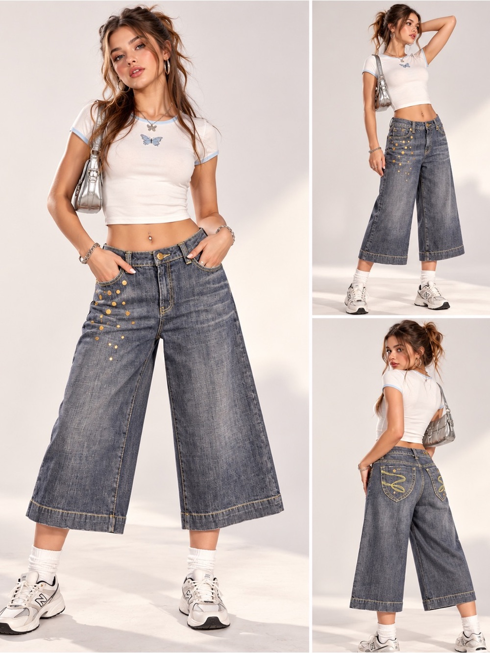 Seven7 Limited Edition Y2K Cropped Jorts Women’s Size 14 Studded Wide Leg Denim